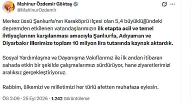 Şanlıurfa merkezli depremden etkilenenler için 10 milyon lira kaynak aktarıldı