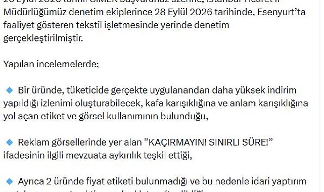 Ticaret Bakanlığı'ndan Esenyurt'ta tekstil işletmesine yapılan denetime ilişkin açıklama