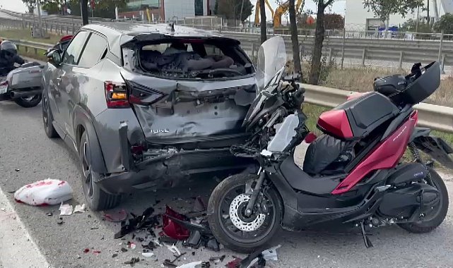 Tuzla TEM Otoyolu'nda emniyet şeridinde duran otomobile çarpan motosikletli polis yaralandı