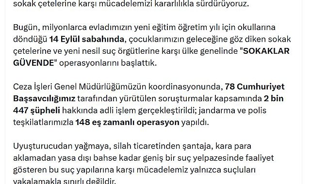 Ülke genelinde 'Sokaklar Güvende' operasyonu: 2 bin 447 şüpheli hakkında adli işlem