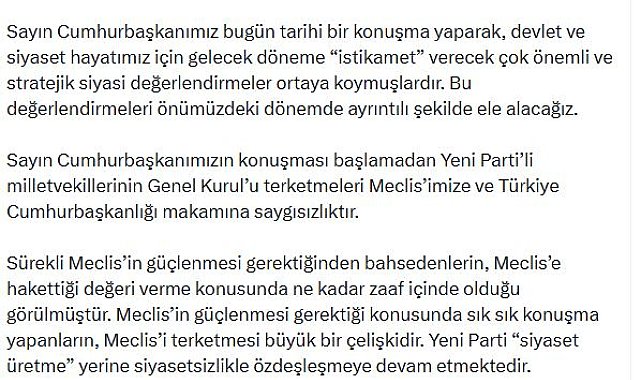 AK Parti'li Çelik: Yeni Partililerin Genel Kurul'u terk etmeleri Meclis'imize saygısızlıktır