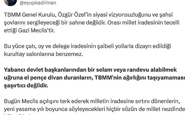 AK Parti'li İnan: Milletin iradesine sırtını dönenlerin, millet nezdinde hükmü kalmamıştır