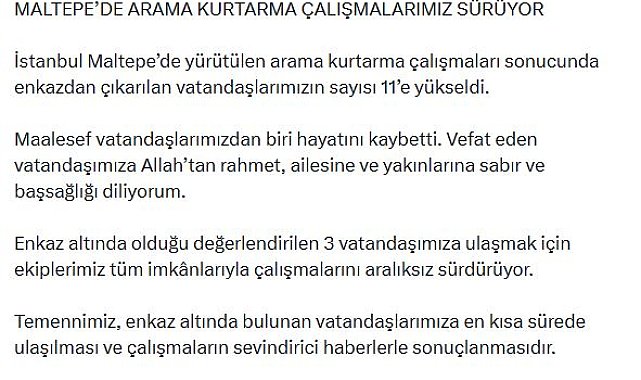 Bakan Çiftçi: Enkazdan çıkarılanların sayısı 11'e yükseldi