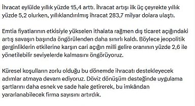 Bakan Şimşek: Dış ticaret açığındaki artış savaşın başında öngörülenden daha sınırlı kaldı