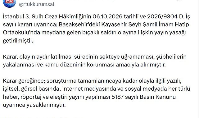 Başakşehir'deki bıçaklı saldırıya ilişkin yayın yasağı kararı