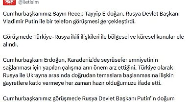 Cumhurbaşkanı Erdoğan, Rusya Devlet Başkanı Putin ile telefonda görüştü