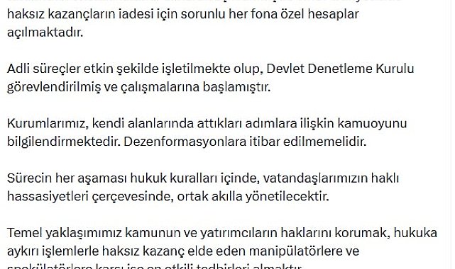 Cumhurbaşkanı Yardımcısı Yılmaz: Haksız kazançların iadesi için hesaplar açılmaktadır