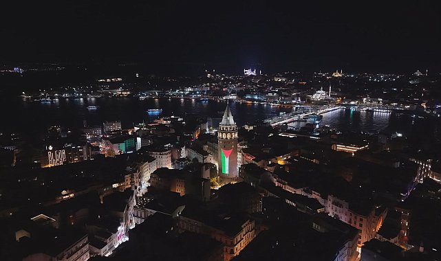 Galata Kulesi Filistin bayrağıyla ışıklandırıldı