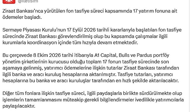 İletişim Başkanlığı: 17 yatırım fonuna ait ödemeler başladı