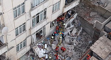 Maltepe 7 katlı binada çökme; 5 kişi kurtarıldı Yaralıların çıkarılışı havadan görüntü